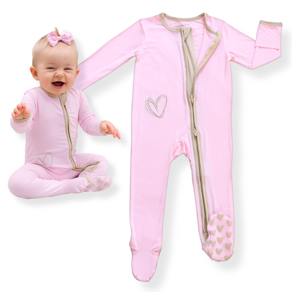 Rosé Carmel - Double Zipper Bamboo Footie | Newborn Essential